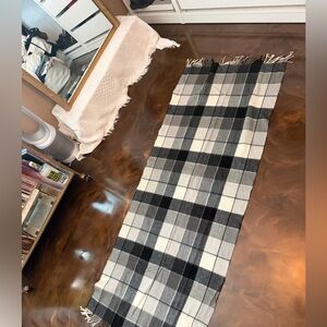 Black and White Plaid Checkered Scarf with Fringe